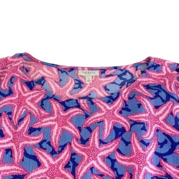 Talbots Lightweight Coastal Starfish Mini Dress Nautical Pink Blue - Picture 2 of 6